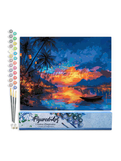 Paint by numbers - Foglio di tela predisegnato 40 cm x 50 cm | Tramonto in spiaggia e lanterne