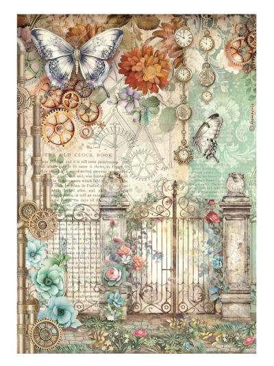 Carta di riso A4 | Gardens of Time - Farfalle e cancelli