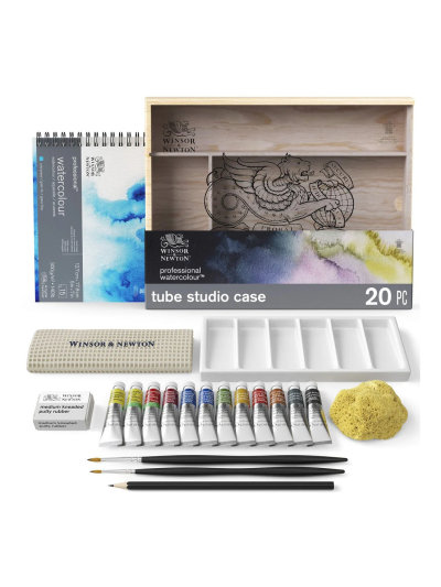 winsor-newton-professional-watercolour-set-studio-case-20-pz-scatola-di-legno-da-atelier-12-tubi-da-5-ml-di-acquar