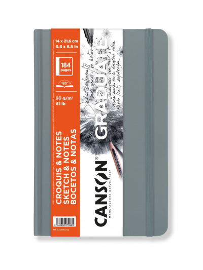 Book Graduate Sketch & Notes | Album 14 cm x 21,6 cm - Carta extra liscia avorio 90 gr - Copertina RIGIDA grigio chiaro ed elastico