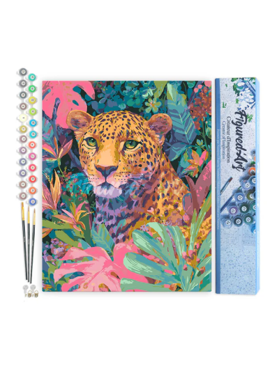 Paint by numbers - Foglio di tela predisegnato 40 cm x 50 cm | Leopardo tropicale
