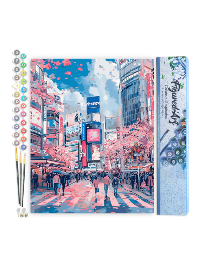 Paint by numbers - Foglio di tela predisegnato 40 cm x 50 cm | Fiori di ciliegio a Shibuya