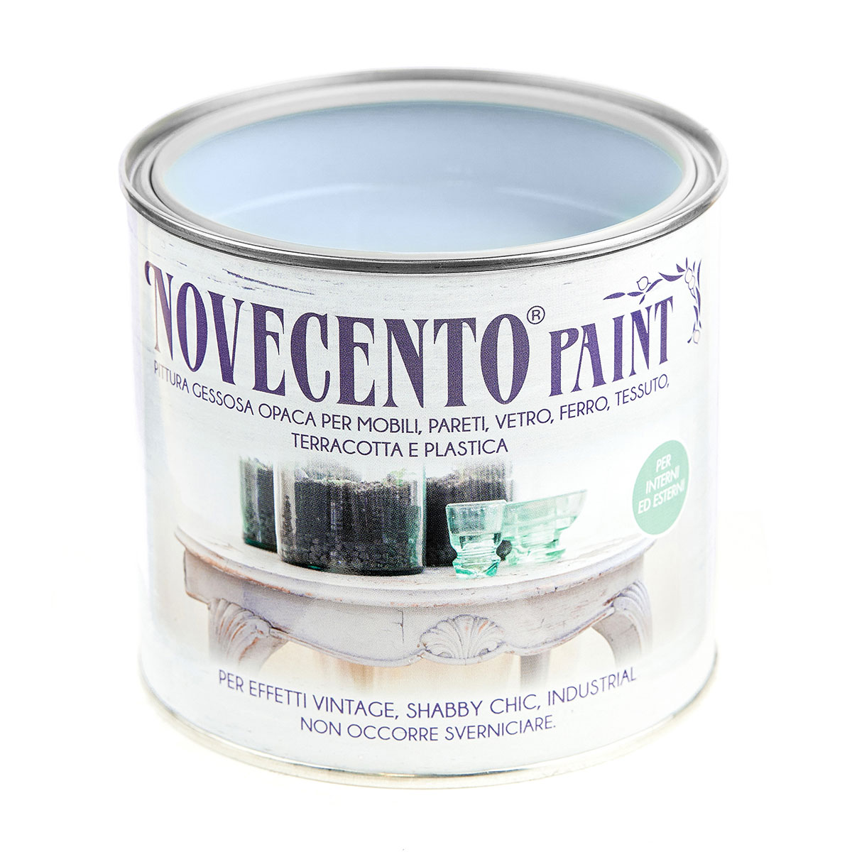 Pittura Gessosa Opaca Shabby Chic per Mobili Pareti Vetro Azzurro Polvere  125 ml Novecento Paint