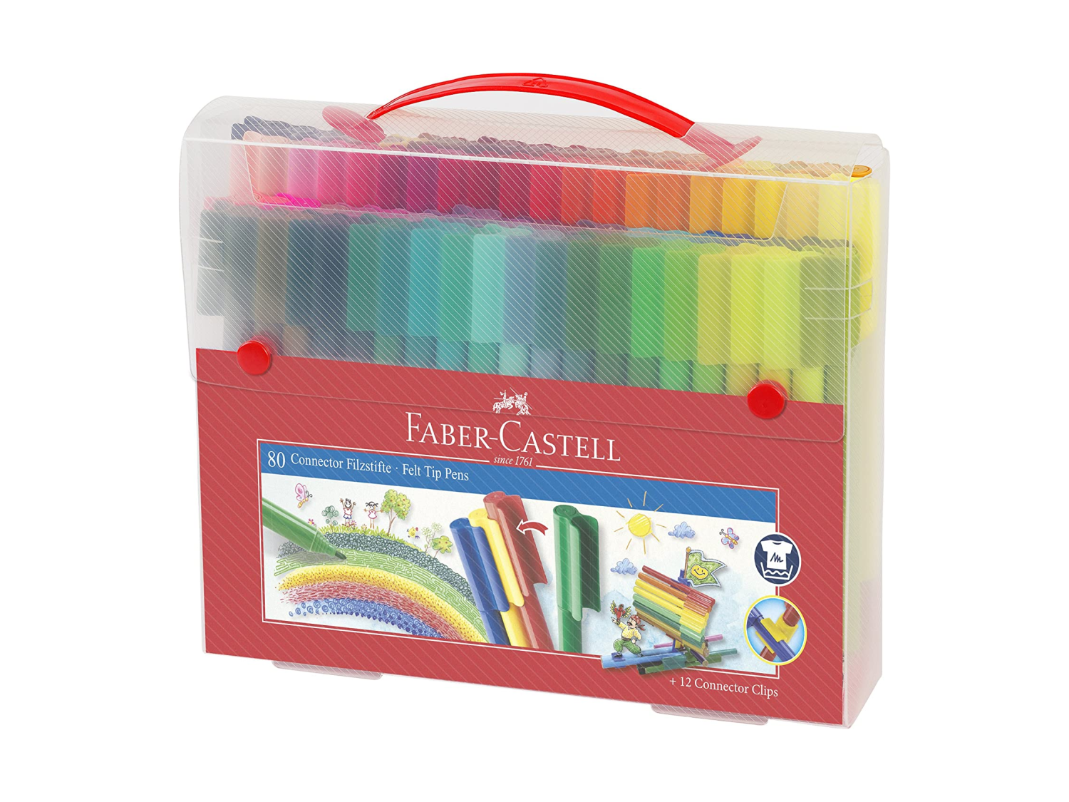 Faber Castell Gift Set con 80 pennarelli Connector Pens + 12 Connector Clips