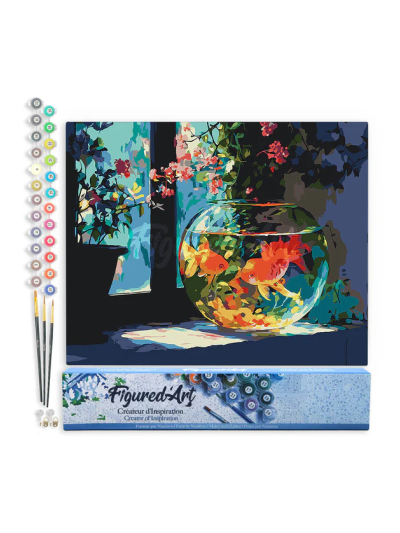 Paint by numbers - Foglio di tela predisegnato 40 cm x 50 cm | Boccia per pesci soleggiata