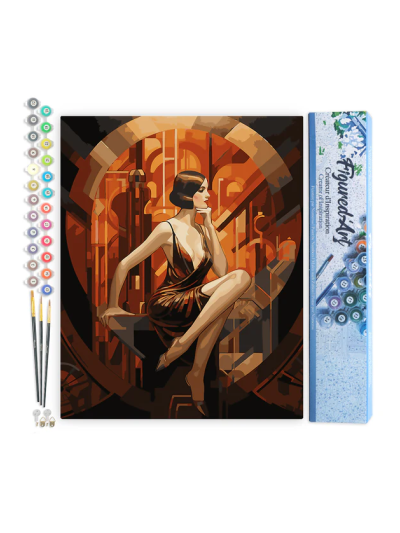 Paint by numbers - Foglio di tela predisegnato 40 cm x 50 cm | Donna seduta Arte Deco