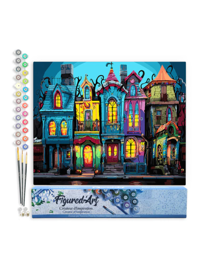 Paint by numbers - Foglio di tela predisegnato 40 cm x 50 cm | Case gotiche colorate