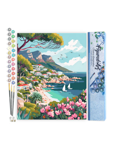 Paint by numbers - Foglio di tela predisegnato 40 cm x 50 cm | Villa costiera in primavera