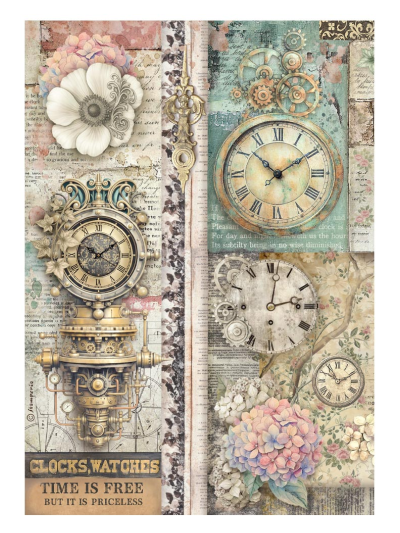 stamperia-carta-di-riso-a4-gardens-of-time-orologi-e-fiori