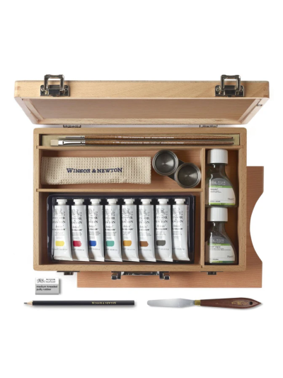 Artists Oil Studio Case 18 pz | Cassetta in legno 8 colori ad olio da 37 ml per artisti e accessori