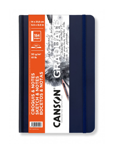 Book Graduate Sketch & Notes | Album 14 cm x 21,6 cm - Carta extra liscia avorio 90 gr - Copertina RIGIDA blu scuro ed elastico