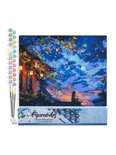 Paint by numbers - Foglio di tela predisegnato 40 cm x 50 cm | Vista notturna con lanterne