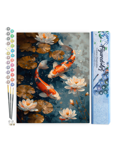 figuredart-paint-by-numbers-foglio-di-tela-predisegnato-40-cm-x-50-cm-carpe-koi-vintage-e-fiori